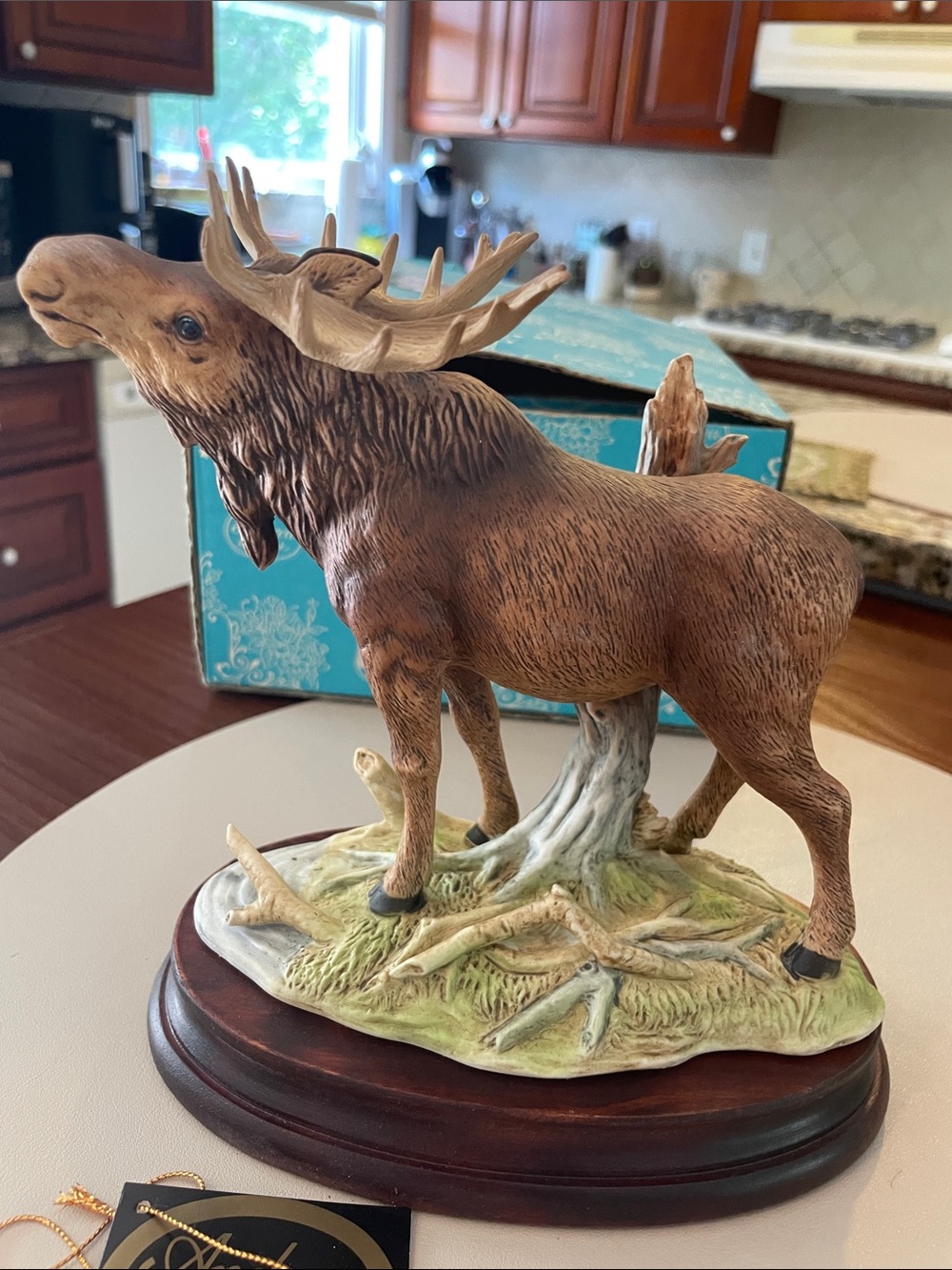 Andrea By Sadek Brown and Green Moose Figurine on Oval Base